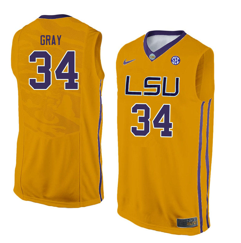 Men #34 Josh Gray LSU Tigers College Basketball Jerseys Sale-Yellow